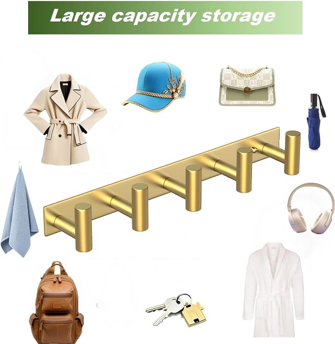 Wall Mounted Coat Rack-5 Hooks, Heavy Duty Stainless Steel Hook Rail - Image 7