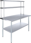 Amgood Stainless Steel Work Table Double Tier Overshelf | Metal Kitchen Prep by AmGood