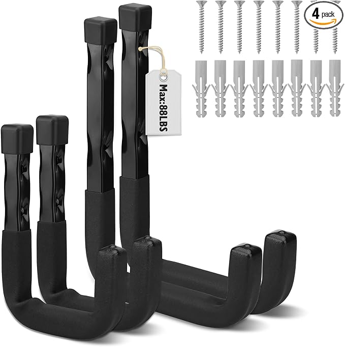 SEDY Heavy Duty Garage Storage Hooks: 4-Piece 6" & 3" Wall Mount J Utility by SEDY