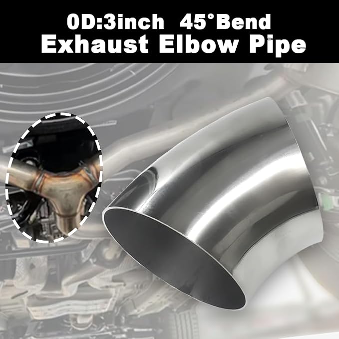 OD 3 Inch 45 Degree exhaust elbow Pipe SS304 Stainless Steel Bend Suitable - Image 2