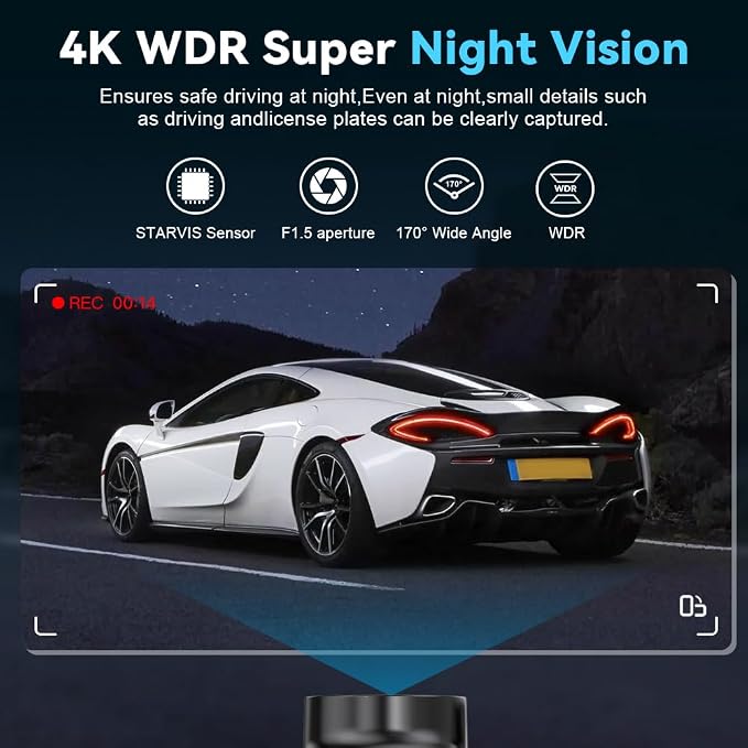 Dash Cam Front and Rear with 64GB Card, 4K+1080P Dual Dash Camera - Image 5