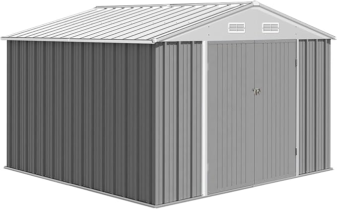 10X12FT Outdoor Metal Storage Shed, Lockable Weatherproof Garden Shed by BouPower