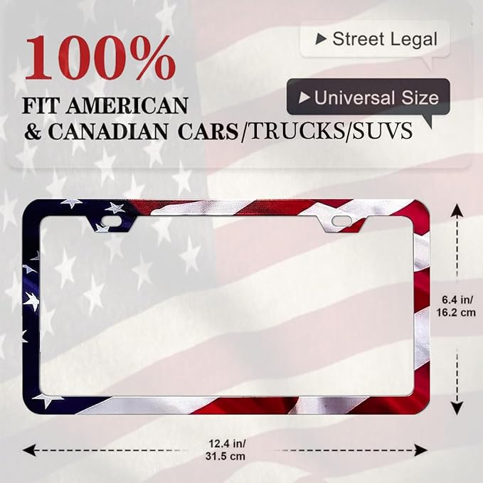 2Pack US Flag License Plate Frames- Heavy Duty Rustproof Flag License Plate Tag - Image 3