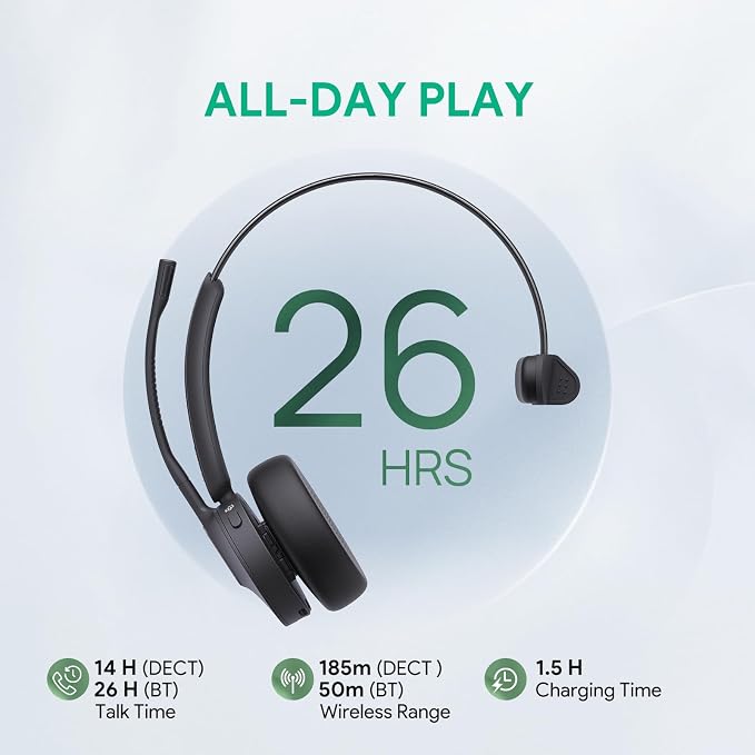 Yealink WH64 DECT & Bluetooth Mono UC Zoom Wireless Headset, 606 ft Range - Image 4