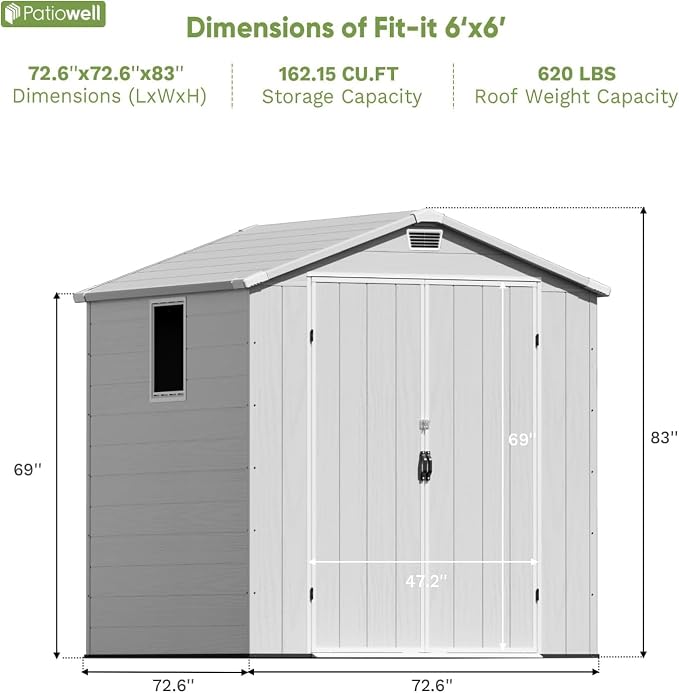 Patiowell 6x6 FT Outdoor Storage Shed - Image 3