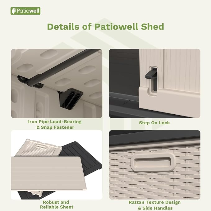 Patiowell 26 cu.ft Plastic Outdoor Storage Shed, Lockable Waterproof Resin - Image 4
