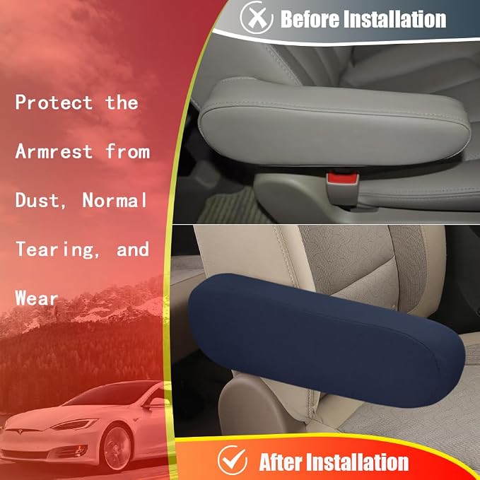 2PC Car Front Seat Armrest Covers, Universal Size Seat Arm Rest Cover, Flat - Image 4