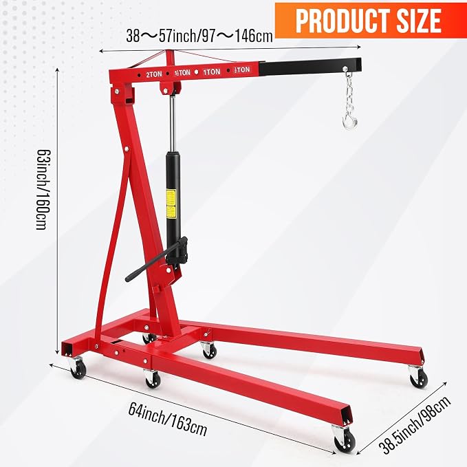 2 Ton Engine Hoist, Hydraulic Cherry Picker Engine Hoist Lift, 4400LBS Heavy - Image 2