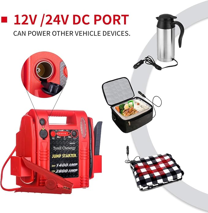 12V/24V Jump Starter, 2800/1400 Peak Amp, Truck Battery Booster Pack, and Pure - Image 5