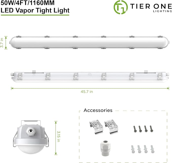 TIERONE 4ft LED Vapor Tight Light 50W Outdoor Shop Light IP65 Waterproof 0-10V - Image 2