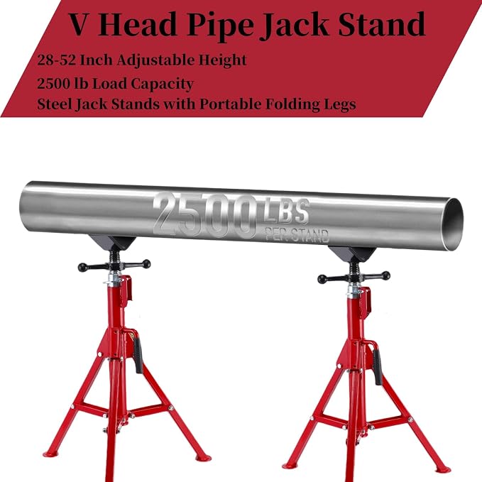 Towallmark V Head Pipe Jack Stand, 28-52 Inch Adjustable Height, 1/8"-12" - Image 8