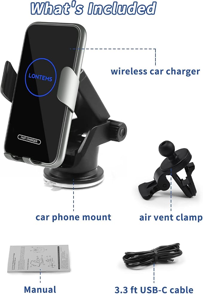 15W Car Mount Charger Qi Fast Wireless Charging Phone Mount, Windshield - Image 9
