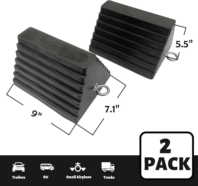ROBLOCK 2 Pack Wheel Chocks Rubber Heavy Duty Black - Image 2