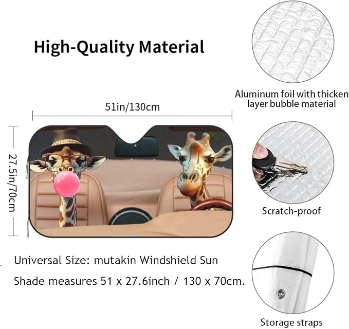 Funny Giraffe Car Sun Shade Windshield Sunshade Foldable Front Window Shield - Image 3