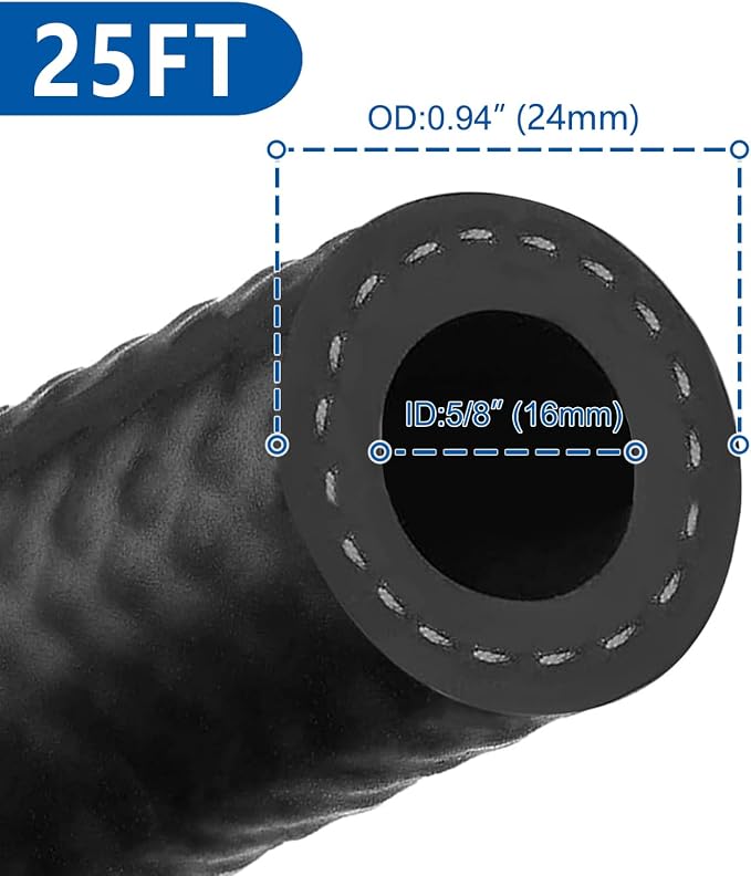 LokoCar Rubber Fuel Hose Line Push Lock 5/8" ID SAE 30R7 NBR 25ft 300PSI Black - Image 3