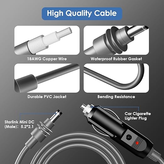 Starlink Mini Car Adapter Cable, 12V Cigarette Lighter to DC Power Cord - Image 2