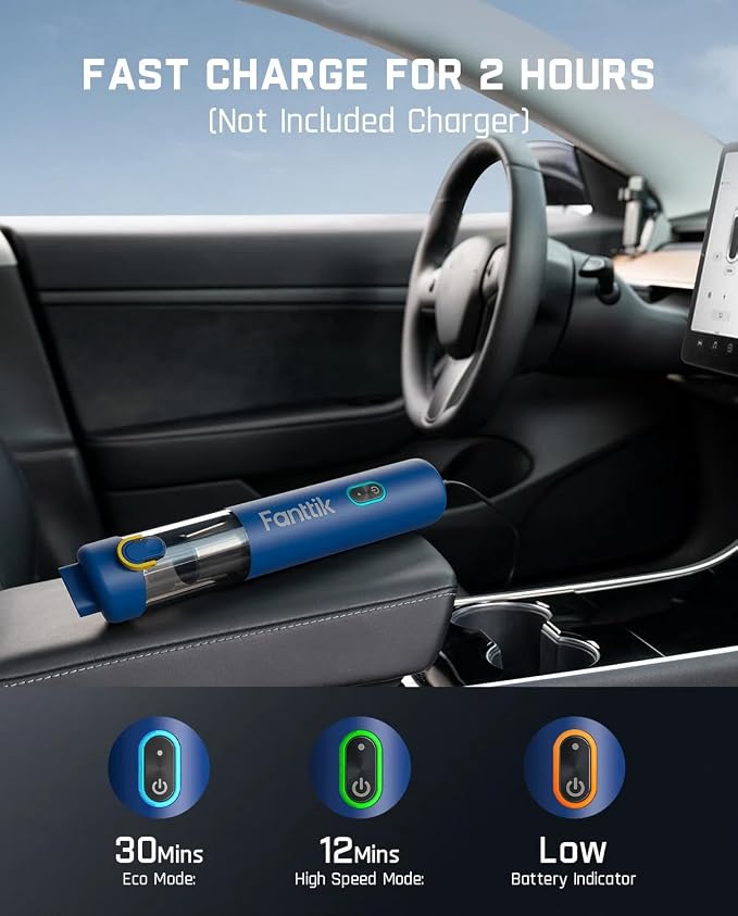 Fanttik Slim V8 Mate Cordless Car Vacuum Suction Power 12000Pa, Portable Mini - Image 5