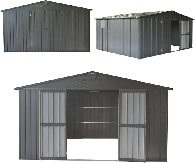 Domi Outdoor Storage Shed 11' x 12.5', Metal Sheds Steel Utility Tool Storage - Image 8