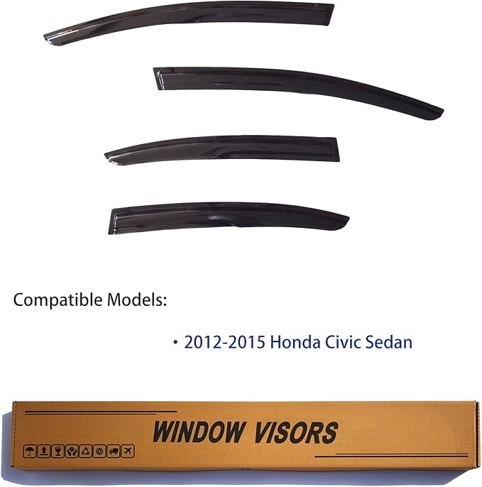 Window Visors Rain Guards fits 2012-2015 Civic Sedan, Out-Channel Window Wind - Image 2