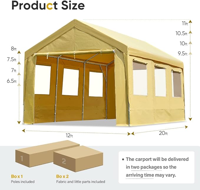 ADVANCE OUTDOOR 12x20 ft Car Canopy Garage Heavy Duty Carport Boat Shelter - Image 6