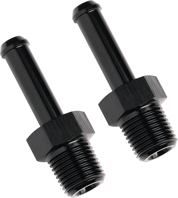 1/8 NPT Male to 1/4" Hose Barb Fitting Adapter Nipple Straight Aluminum Black by Podavelle