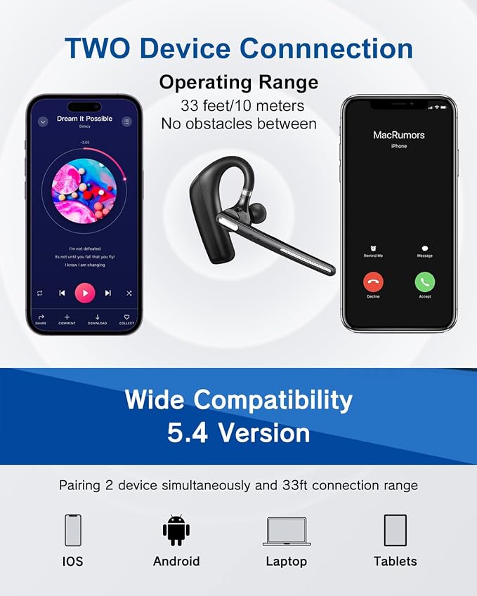 Bluetooth Headset V5.4, Wireless Bluetooth Earpiece - Image 5