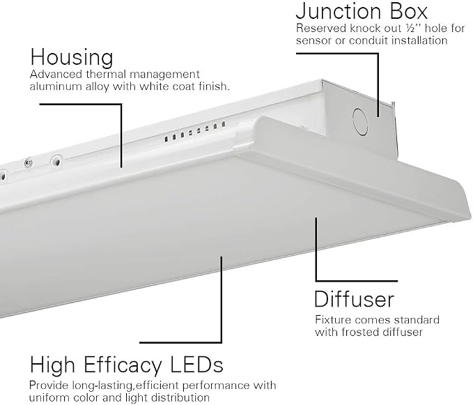 2 Pack Linear LED Bay Ceiling Shop Light - 2 Ft - 105W 5000K 1-10V Dimming - Image 4