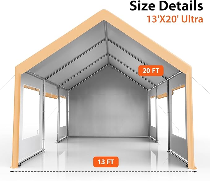 Heavy Duty Carport 13x20 FT Oversized Portable Garage - Image 2