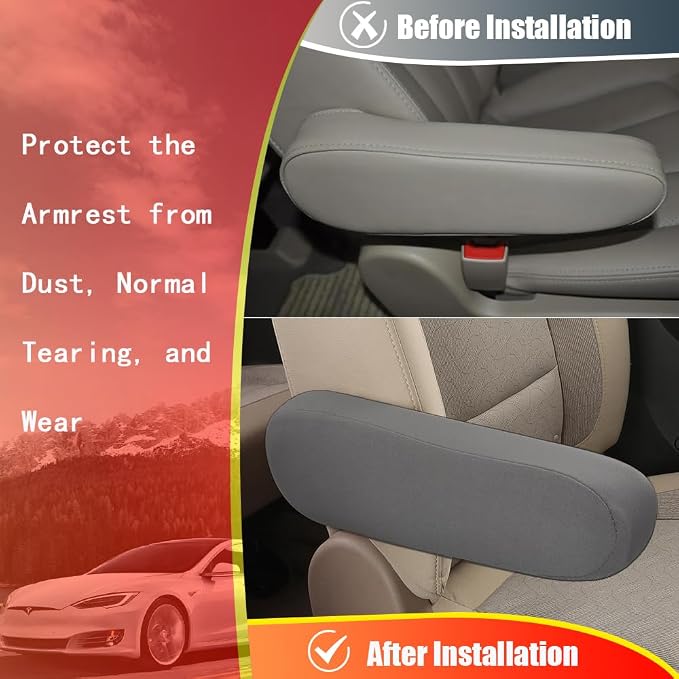 2PC Car Front Seat Armrest Covers, Universal Size Seat Arm Rest Cover, Flat - Image 4