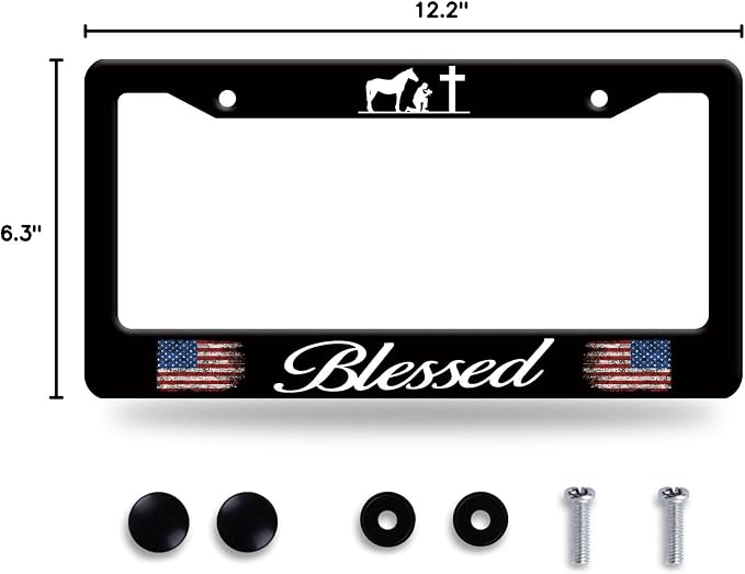 Blessed American Flag License Plate Frame Cross Pray - Image 8