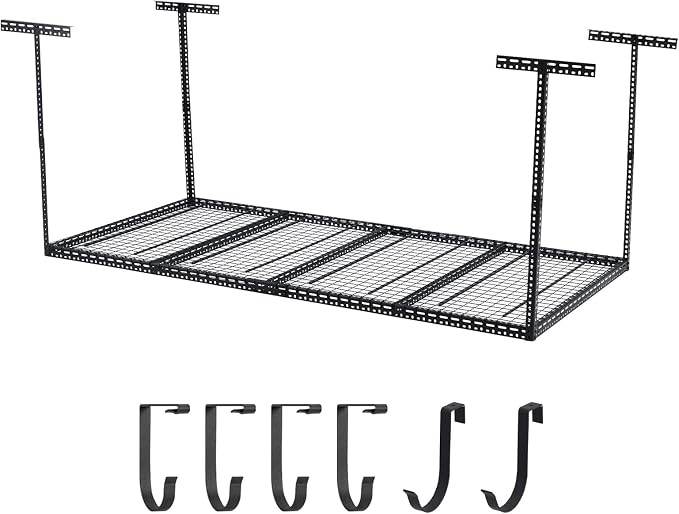Overhead Garage Storage Rack 4x8 FT, Steel Ceiling Shelves 330lb Capacity by JustSmart