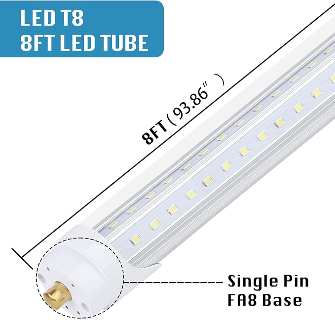 12 Pack, 100W 8ft Led Bulbs, 100lm 6000k 8' Led Bulbs, V Shaped Clear Cover T8 - Image 2