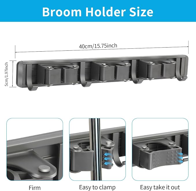 Broom Holder Wall Mount, Aluminum Mop and Broom Holder Hanger - Image 2