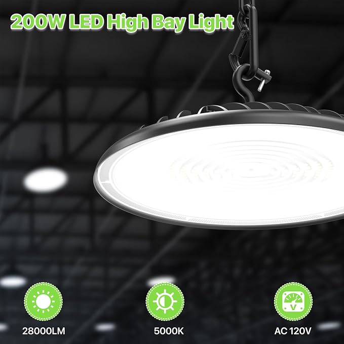 LED High Bay Light 200W, 28000LM 5000K UFO High Bay LED Light - Image 2