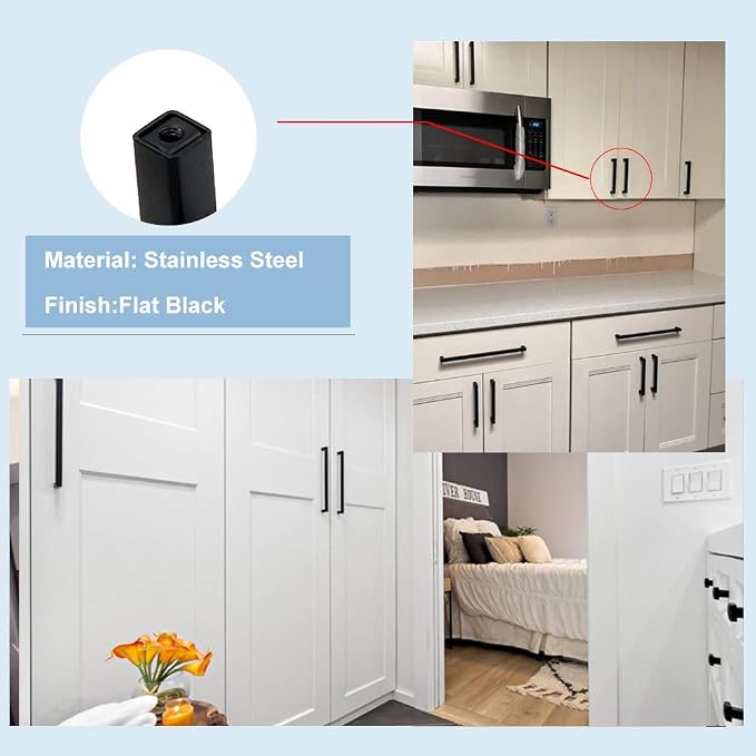 Matte Black Cabinet Pulls Kitchen Drawer Door Flat Square Bar Goldenwarm Pull - Image 8