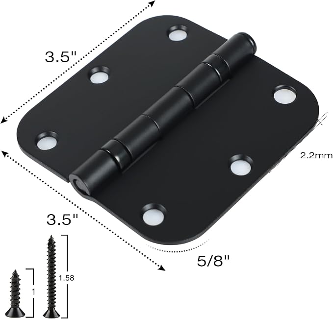 24 Pack Ball Bearing Door Hinges Matte Black 3.5 Inch 5/8"Radius Rounded Squeak - Image 5