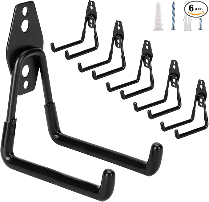 6 Pack Garage Hooks Heavy Duty, 4.9 inch Utility Steel Garage Hanger & Organizer by BuildSuperHomeByYourself