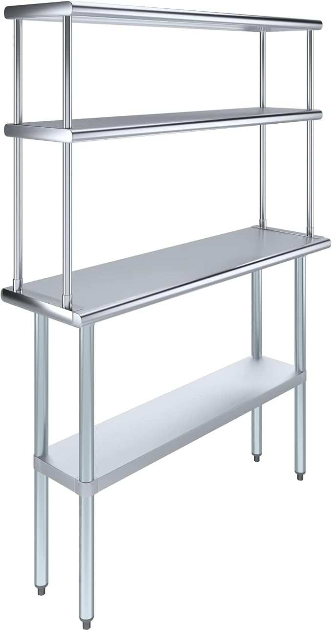 Amgood Stainless Steel Work Table Double Tier Overshelf | NSF 14" x 48" Work by AmGood