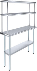 Amgood Stainless Steel Work Table Double Tier Overshelf | NSF 14" x 48" Work by AmGood