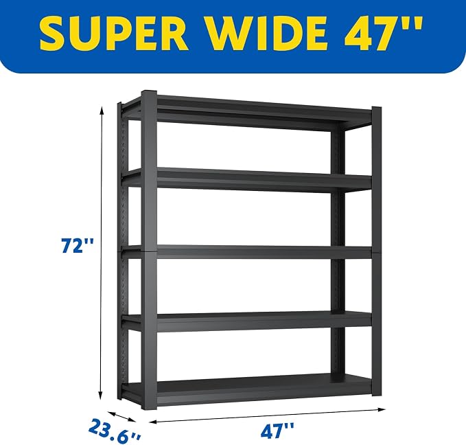 72''H Garage Shelving Heavy Duty, 3000LBS Storage Shelves, 5-Tier Adjustable - Image 3