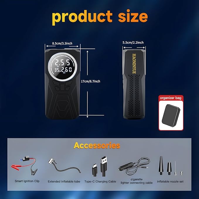 Car Jump Starter with Air Compressor, 3000A Car Emergency Starting Power Supply - Image 7