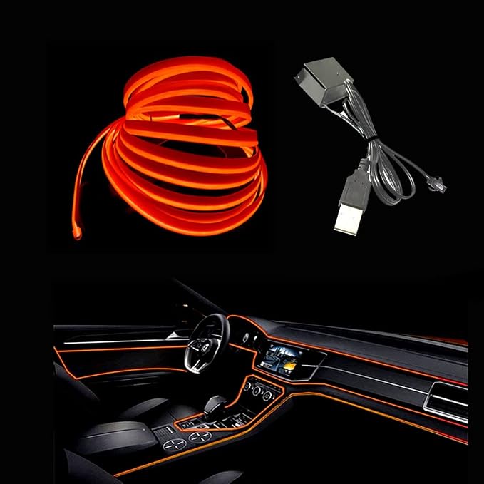 El Wire Orange Interior Car LED Strip Lights, 10M Neon Wire USB 5V by Maxlaxer