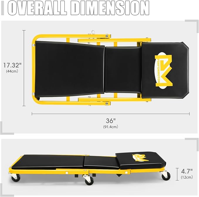 PM PERFORMOTOR 36 Inches Folding 2 in 1 Rolling Z Creeper, Adjustable Roller - Image 3
