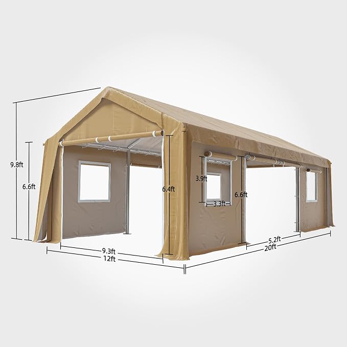 12x20ft Heavy Duty Carport Outdoor Canopy Portable Garage - Image 2