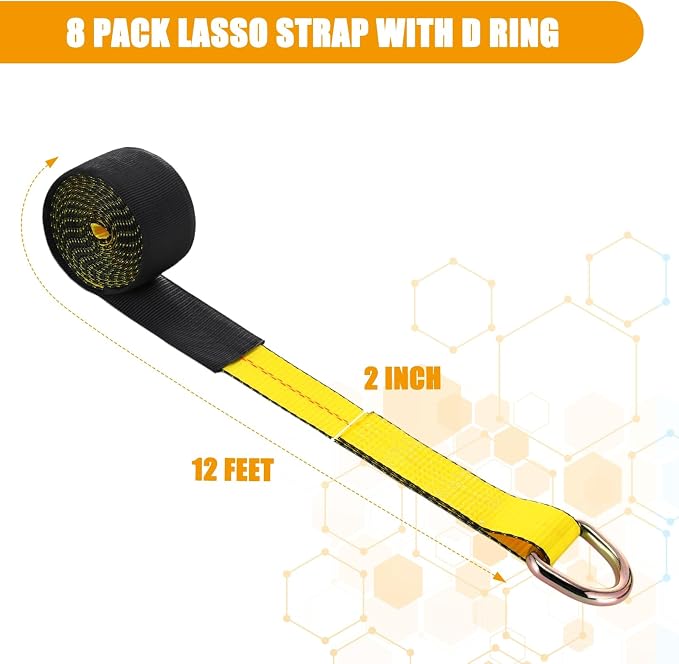 8 Pack 2'' x 12ft Tow Truck Straps Lasso Wheel Lift Straps Lasso Tow Strap - Image 2