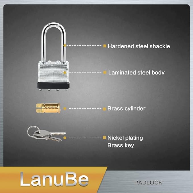 LanuBe Lock Laminated keyed Padlock, keyed Alike Locks, Long Shackle, Marked - Image 8