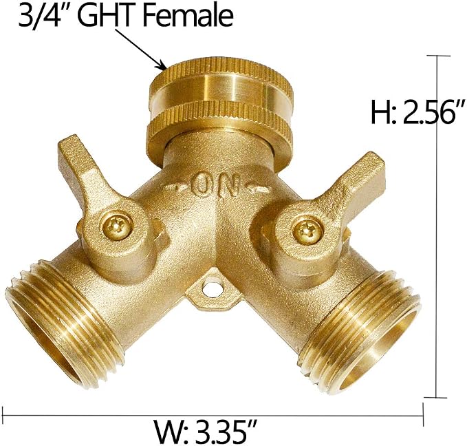 HQMPC Brass Garden Hose Y Valve Hose Splitter Water Garden Hose Adapter 2 Way - Image 3