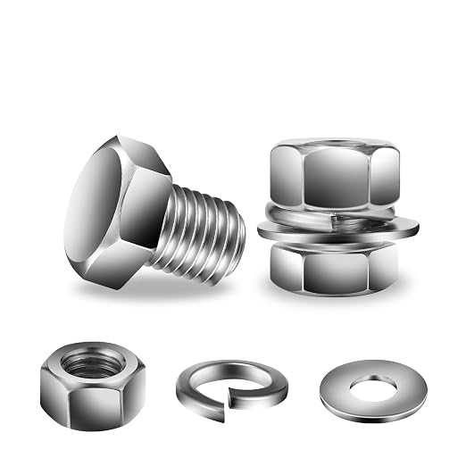 1/4-20 x 1/2" Hex Head Screw Bolt, Flat & Lock Washers, Fully Threaded by SGTZH