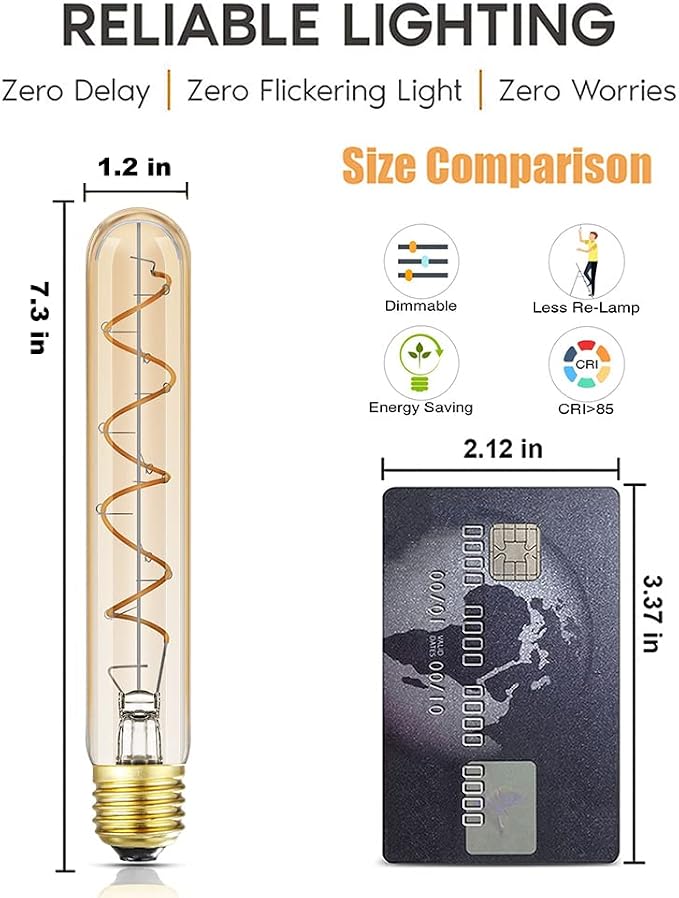 Dimmable T10 LED Bulbs, Warm White 2200K Amber, 7.3inch Long Tubular Light Bulb - Image 3