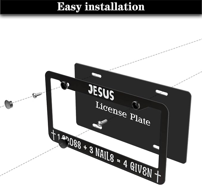 Fun License Plate Frame Cover Black and White License Plate Frames Jesus 1 - Image 7